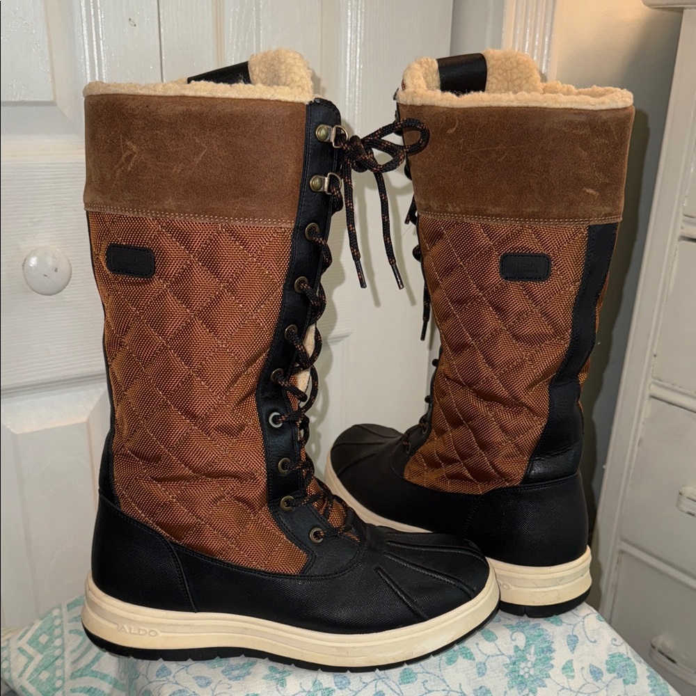 ALDO Brown and Black Quilted Lace-Up winter Boots
